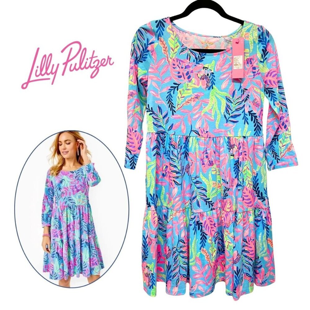 NEW Lilly Pulitzer 100% Cotton GEANNA SWING DRESS Porto Blue You’ve Been Spotted